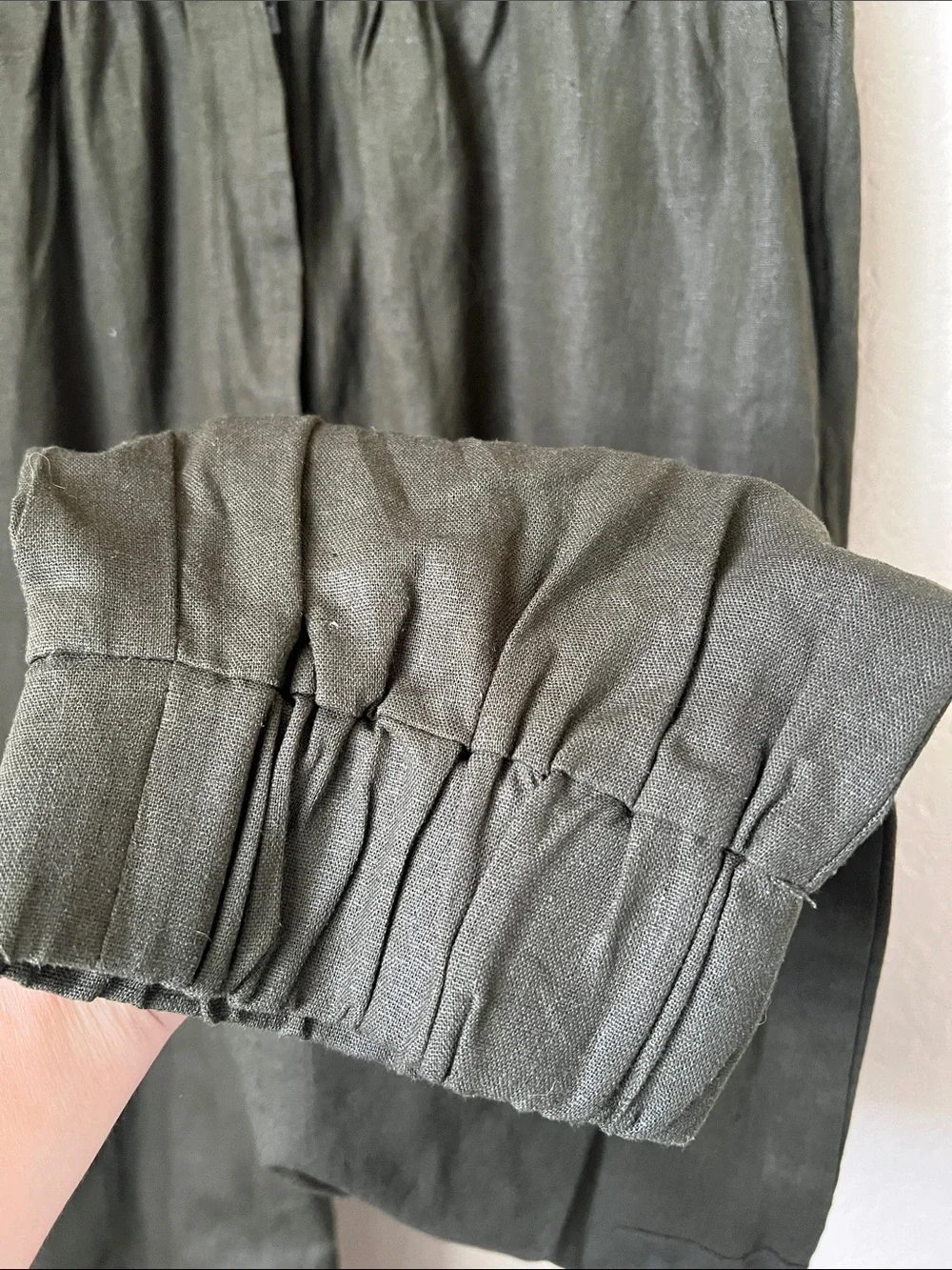 NWT Zara  dark khaki green linen blend utility jogger jumpsuit M